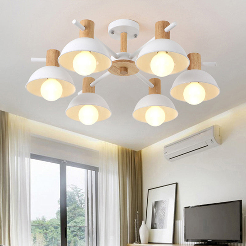 Dome Rubber Chandelier Pendant Light Modern 3/6 Lights White Led Ceiling Hung Fixture with Radial Design
