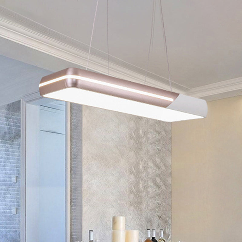 Iluminación colgante de metal rectangular con esquina redonda de estilo simple Led colgante de led de oro rosa para comedor