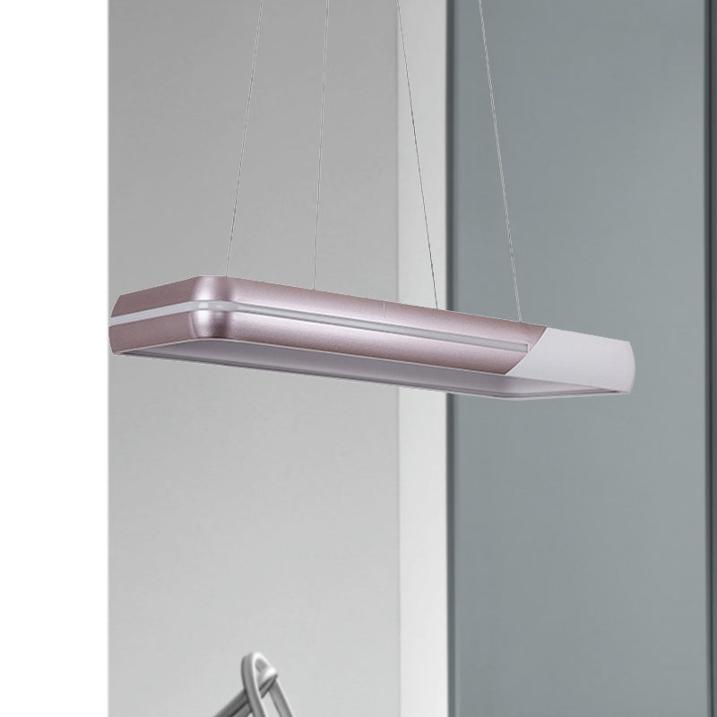 Iluminación colgante de metal rectangular con esquina redonda de estilo simple Led colgante de led de oro rosa para comedor