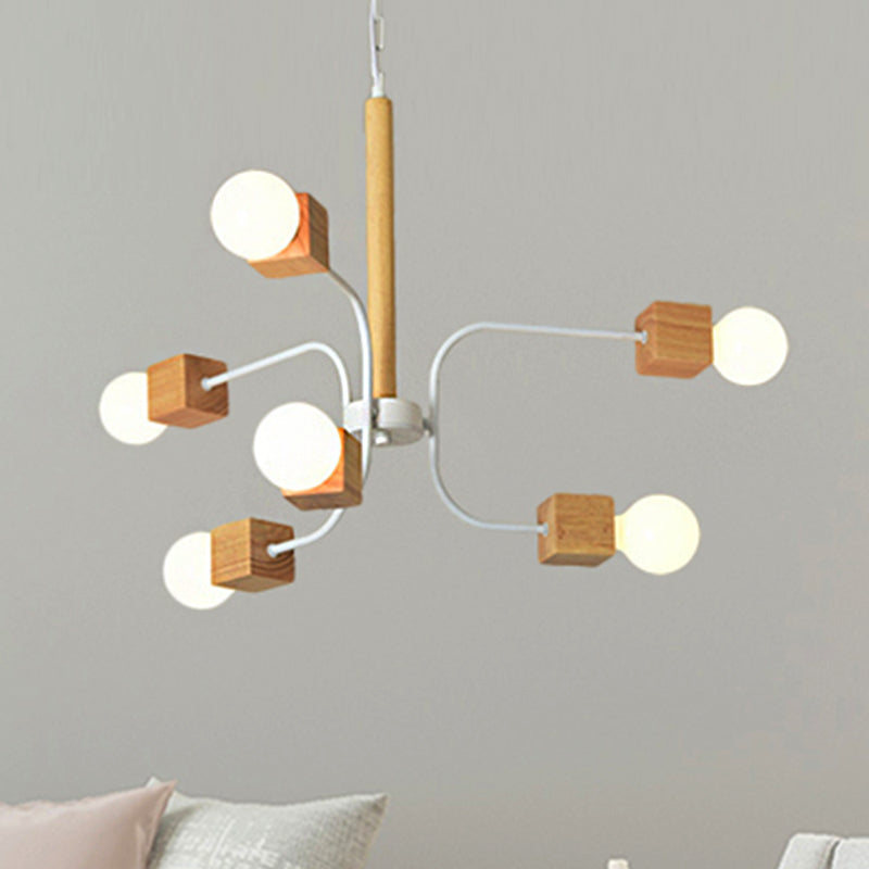 Araña colgante de brazo curvo blanco/negro Luces múltiples de múltiples luces múltiples lámpara colgante de madera con cadena