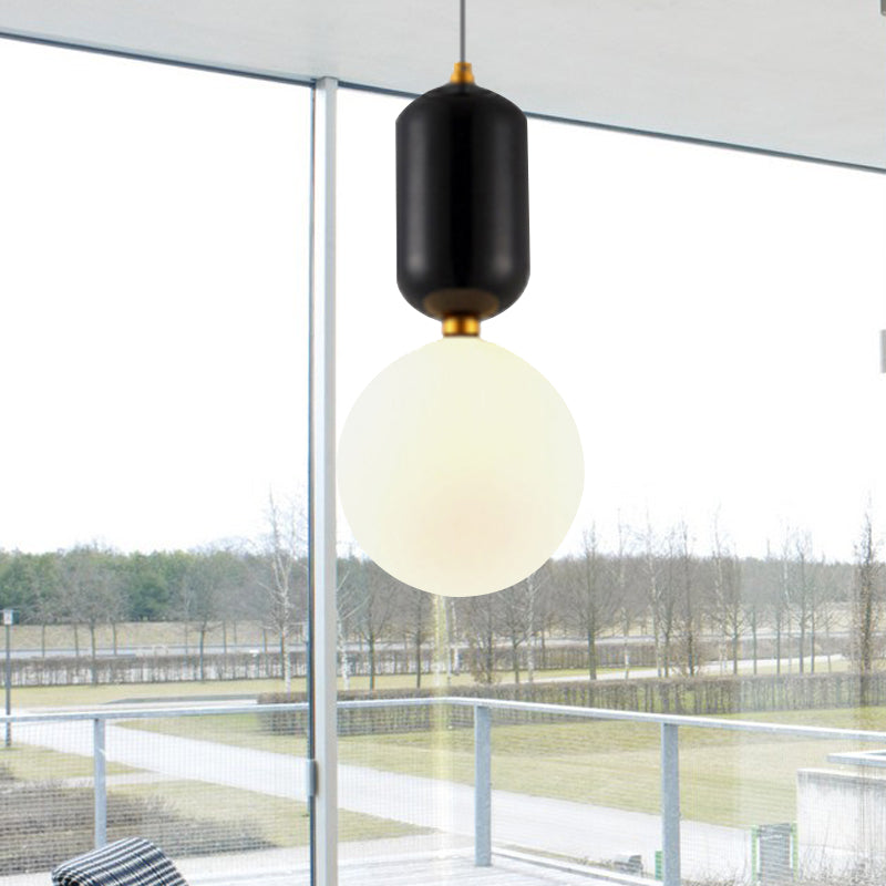Iluminación de colgante de bolas negros/dorados/blanco modernista 1 luz de 6 "/8"/12 "de ancho LED de techo de vidrio lecho