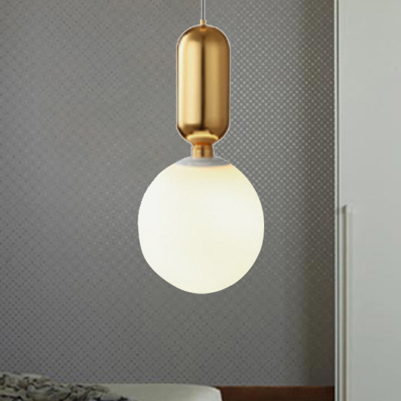 Iluminación de colgante de bolas negros/dorados/blanco modernista 1 luz de 6 "/8"/12 "de ancho LED de techo de vidrio lecho