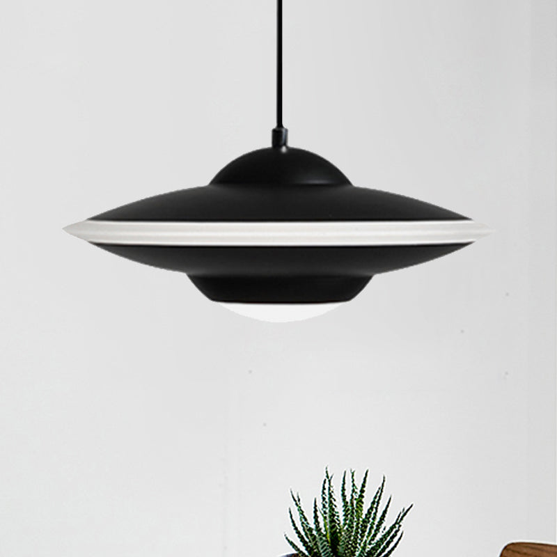 Flying Saucer Suspension Light Nordic Metal 1 Light Black/White Hanging Light in Warm/White Light
