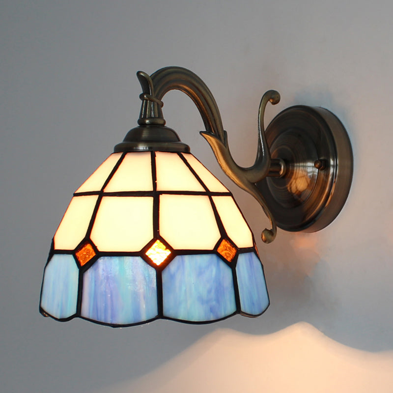 Stained Glass Wall Lighting Tiffany Rustic 1 Light Wall Mount Light in Brown/Blue/Beige/Blue-White for Bedroom