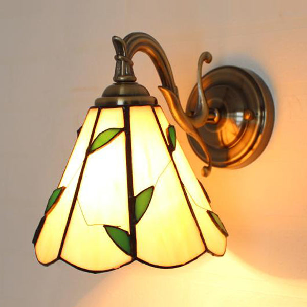 Stained Glass Wall Lighting Tiffany Rustic 1 Light Wall Mount Light in Brown/Blue/Beige/Blue-White for Bedroom