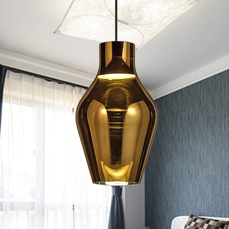 Urn Living Room Pendant Lamp Gold/Smoke Glass 1 Light 6.5"/8.5" Wide Modern Led Hanging Light in White/Warm Light