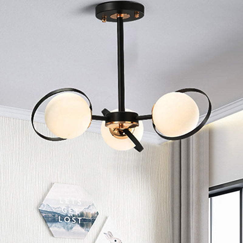 Ball White White Glass Lampadario illuminazione con design radiale Modernista 3/6 Luci Black Black Appedfiling Lamplegh