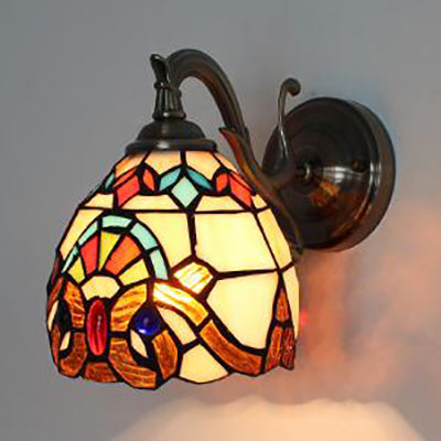 Stained Glass Wall Lighting Tiffany Rustic 1 Light Wall Mount Light in Brown/Blue/Beige/Blue-White for Bedroom