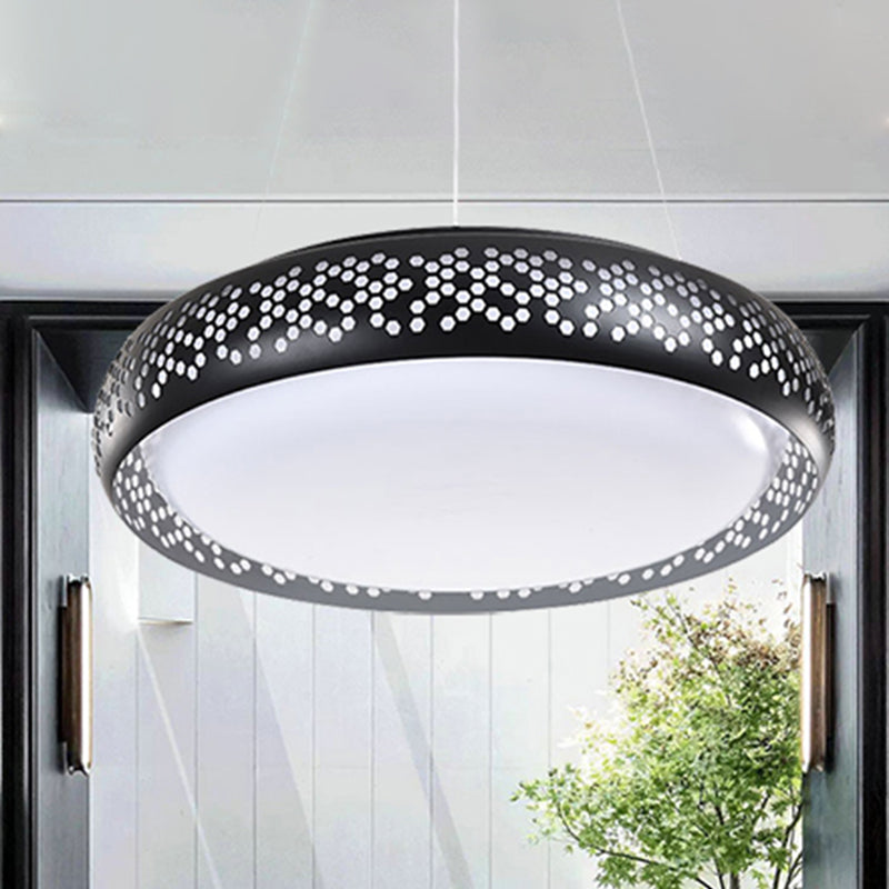 Luz de colgante colgante de tambor negro/blanco 1 Cabeza colgante de metal lámpara con luz cálida/blanca/natural, 19 "/23" de ancho