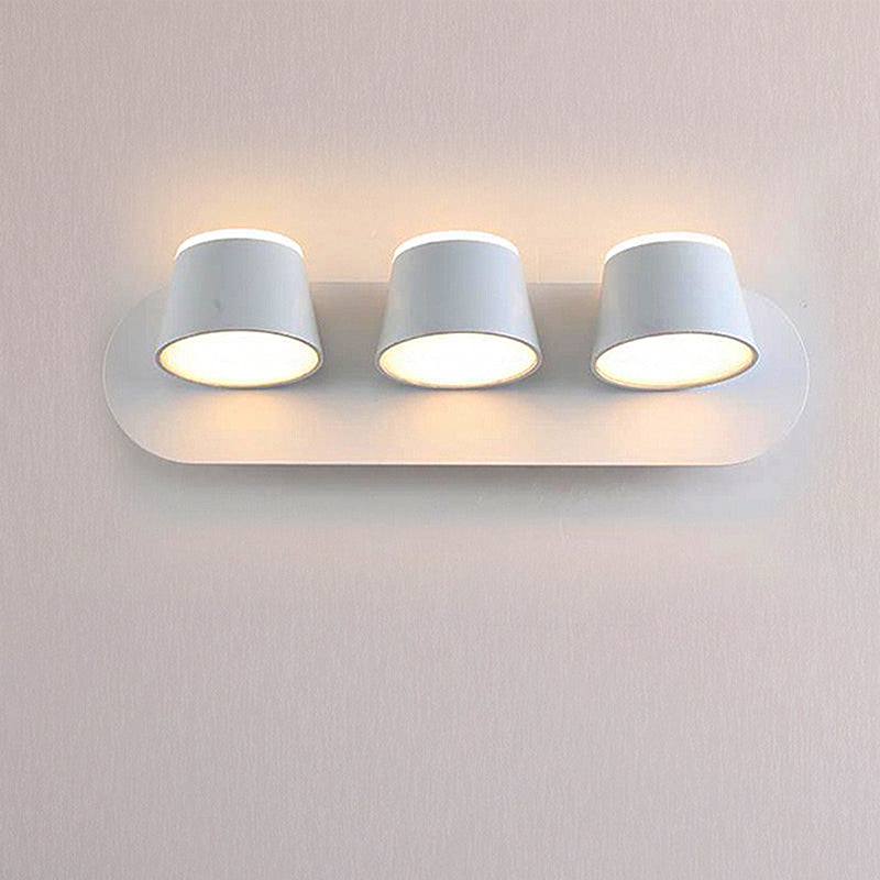 1/2/3 luces Dimensionamiento de pared de dormitorio con tono de metal de cono con moderno accesorio de iluminación de tocador blanco/negro en luz blanca