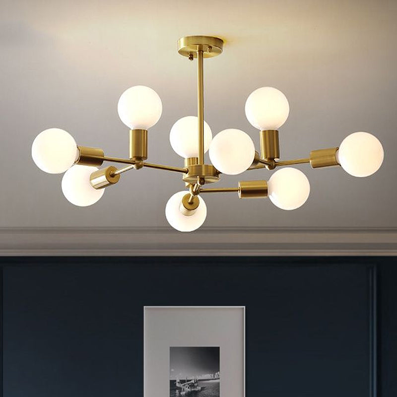 Zweig Kronleuchterlampe Moderner Globe Opalglas 6/9/12 Lichter Schlafzimmer Hanging Light mit Messingarm
