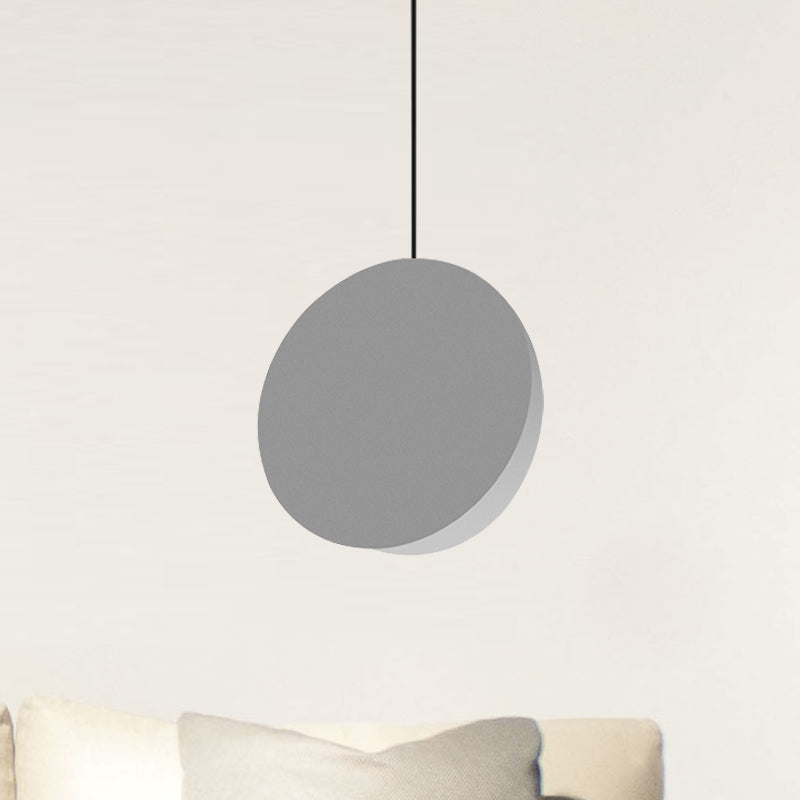 8"/12"W Circular Pendant Lamp Modern Nordic Style Metal 1 Light Black/Grey/White Hanging Ceiling Light