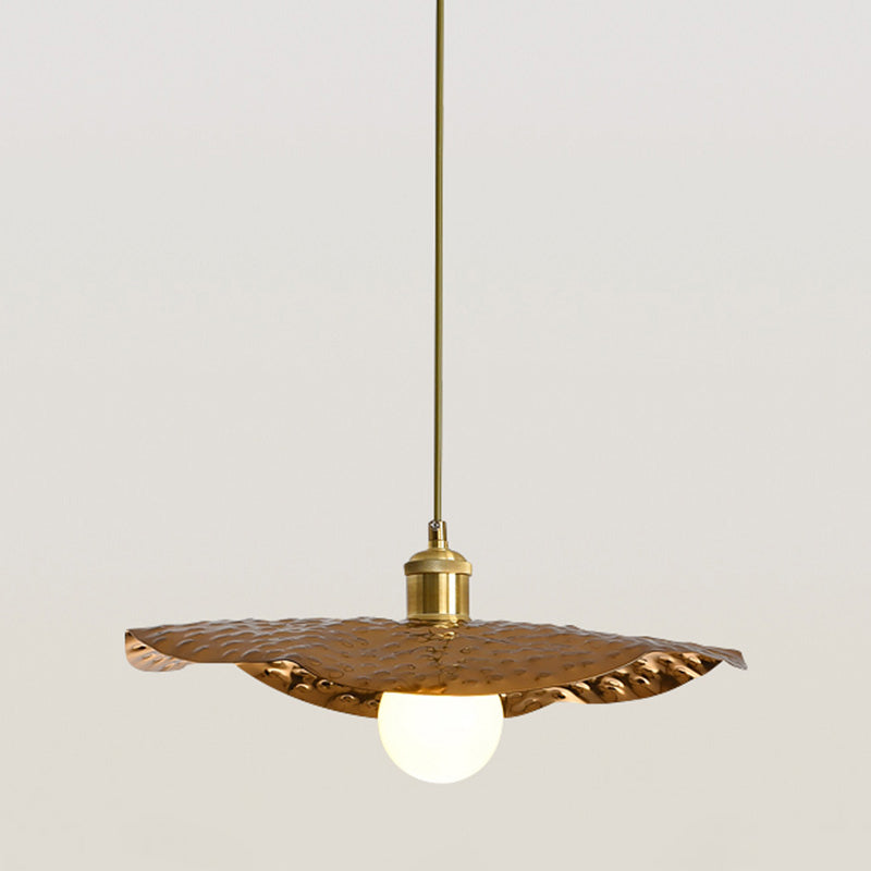 Hammered Metal Lotus Leaf Pendant Lamp Creative Postmodern 1-Light Brown Hanging Ceiling Light