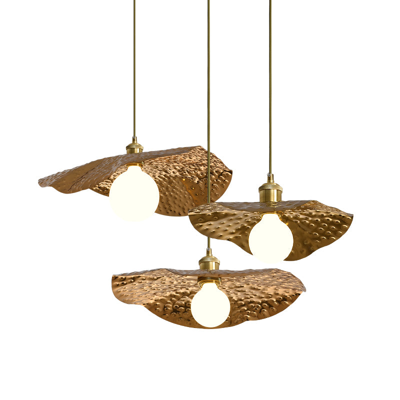 Hammered Metal Lotus Leaf Pendant Lamp Creative Postmodern 1-Light Brown Hanging Ceiling Light