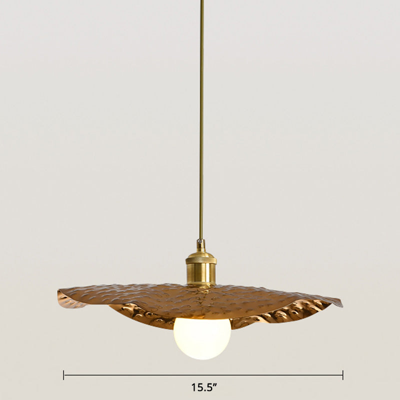 Hammered Metal Lotus Leaf Pendant Lamp Creative Postmodern 1-Light Brown Hanging Ceiling Light