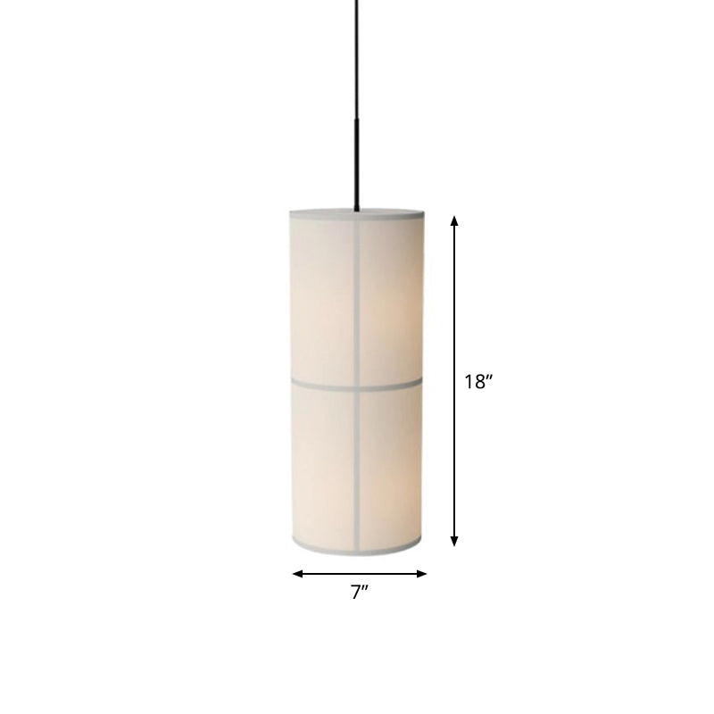 White Cylindrical Suspension Lamp Minimalist 1 Head Fabric Ceiling Pendant for Dining Room
