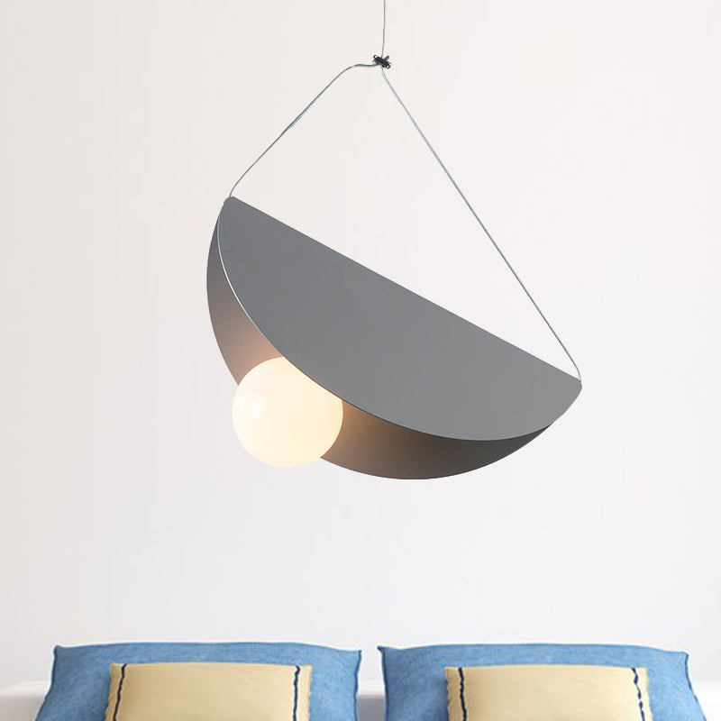 Black/Grey/Black Curved Hanging Lighting Contemporary 1 Light Metal Suspension Pendant for Bedroom