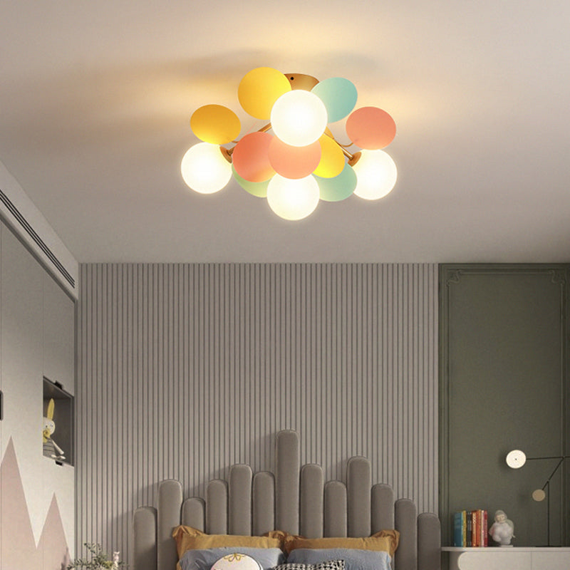 Circle Child Room Semi Flush Chandelier White Glass Creative Benilfture Creafiling In White