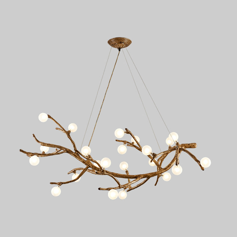 Metal Tree Branch Island Lighting Fixture Art Deco Wood Suspension Light with Ball Acrylic Shade