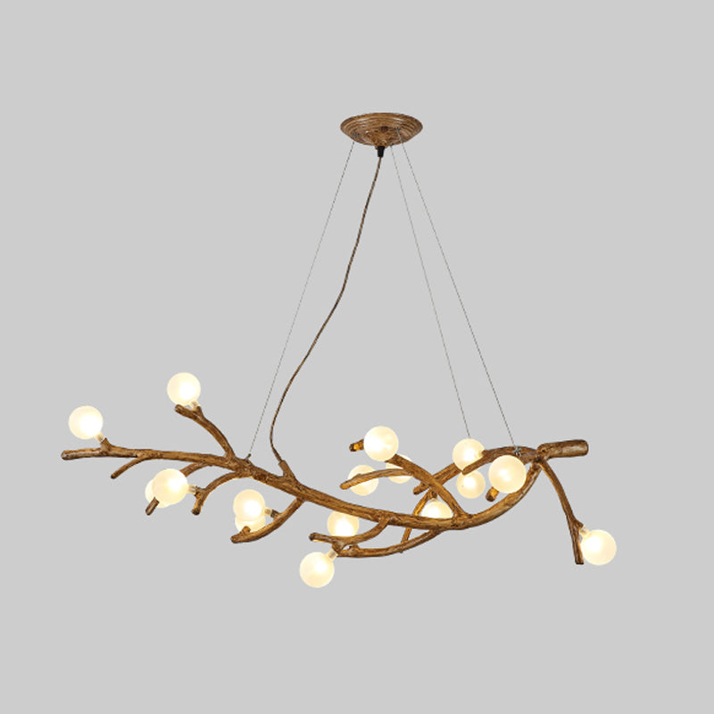 Metal Tree Branch Island Lighting Fixture Art Deco Wood Suspension Light with Ball Acrylic Shade