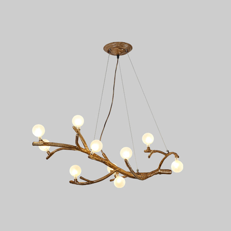 Metal Tree Branch Island Lighting Fixture Art Deco Wood Suspension Light with Ball Acrylic Shade