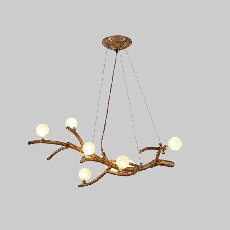 Metal Tree Branch Island Lighting Fixture Art Deco Wood Suspension Light with Ball Acrylic Shade