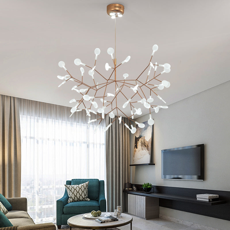 Designer Heracleum Chandelier Acrylic Living Room LED Pendant Light Fixture in Bronze