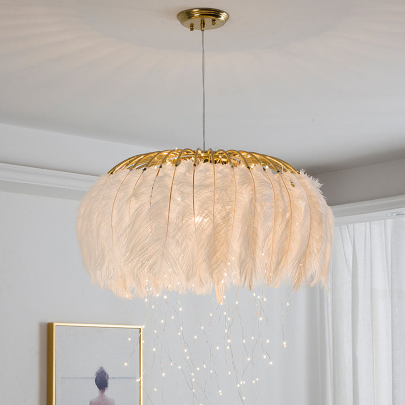 Nordic Circular Hanging Light Fixture Feather Dining Room Chandelier Pendant Light