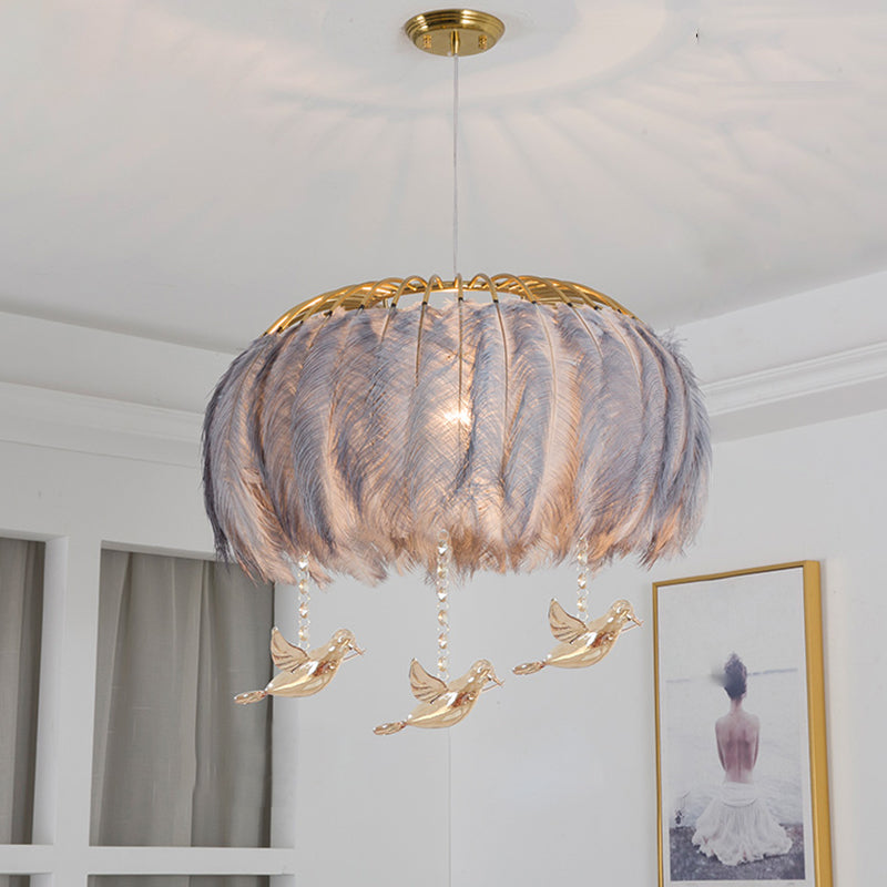 Nordic Circular Hanging Light Fixture Feather Dining Room Chandelier Pendant Light