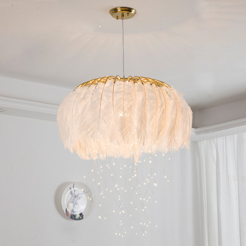 Nordic Circular Hanging Light Fixture Feather Dining Room Chandelier Pendant Light