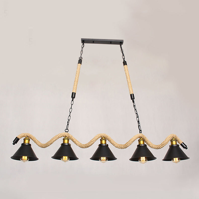 Lámpara de lámpara de lámpara colgante de cuerda espiral con tono de cono en negro