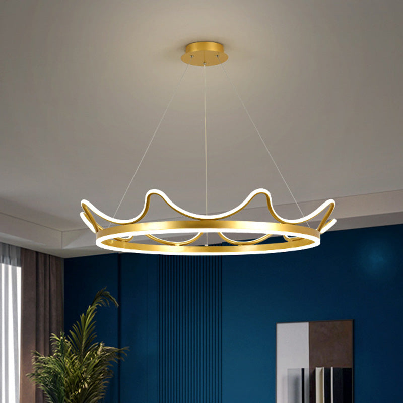 Lampadario a LED a forma di corona d'oro Minimalista sospensione acrilica Ciondolo per soggiorno