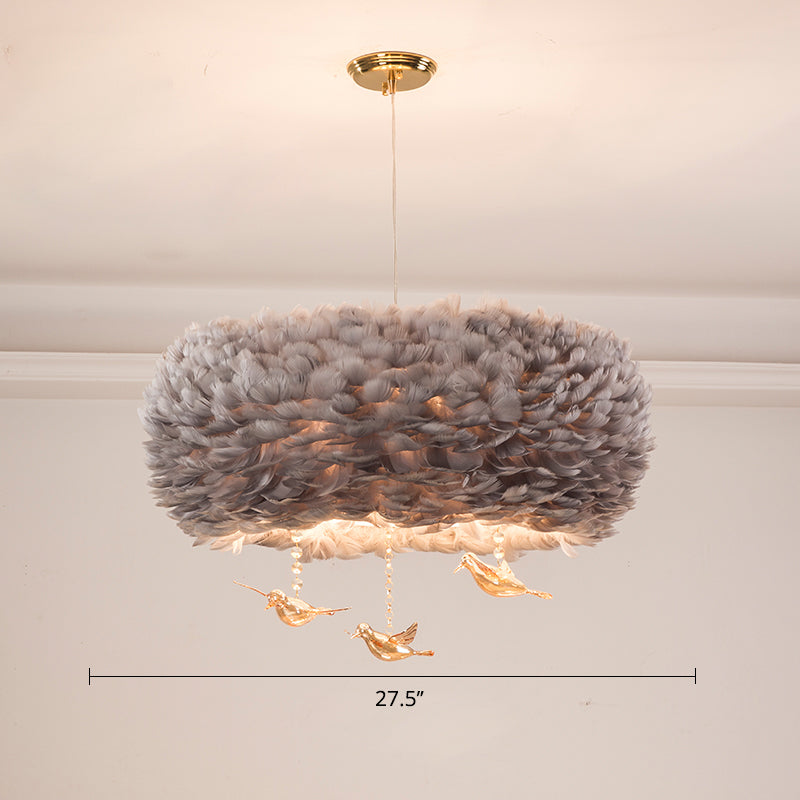 Feather Nest Shaped Chandelier Minimalism Pendant Light Fixture with Crystal Bird Decor