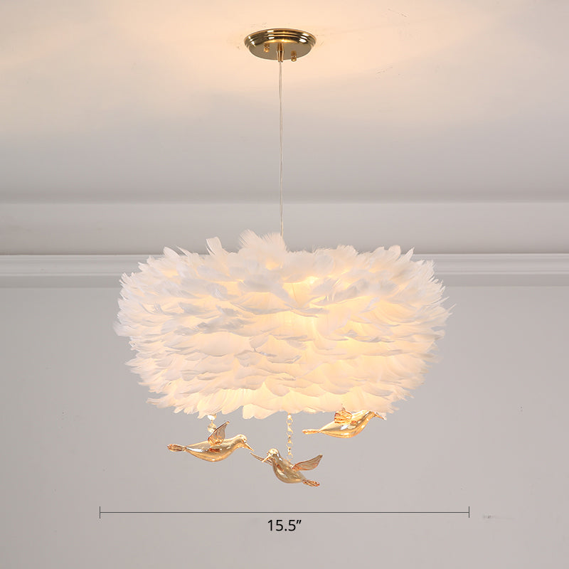 Feather Nest Shaped Chandelier Minimalism Pendant Light Fixture with Crystal Bird Decor