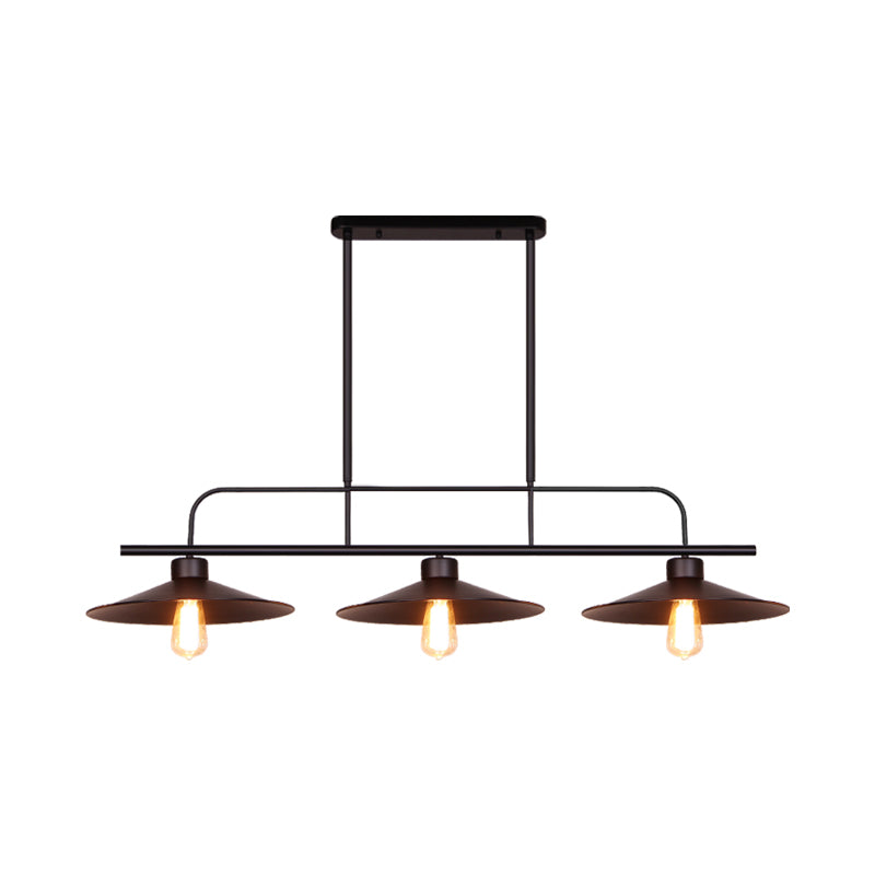 3 Lights Flared Hanging Lamp Industrial Black Finish Metal Island Light Fixture for Restaurant