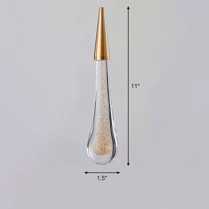 Decorative Waterdrop Suspension Lamp Clear Crystal Glass Dining Room LED Pendant Light in Gold