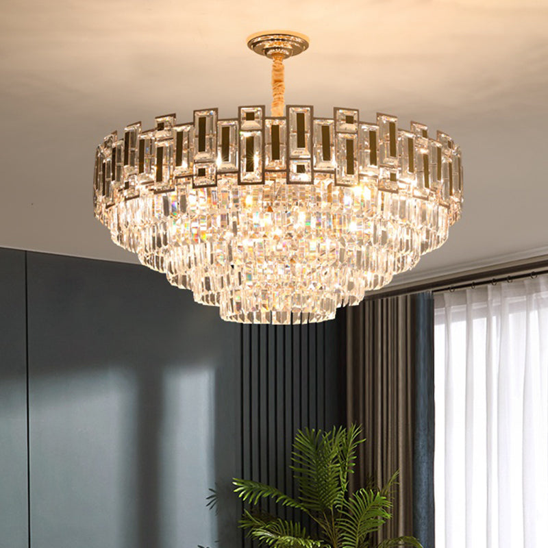 Modern Tiered Tapered Chandelier Clear Crystal Prism Living Room Hanging Ceiling Light