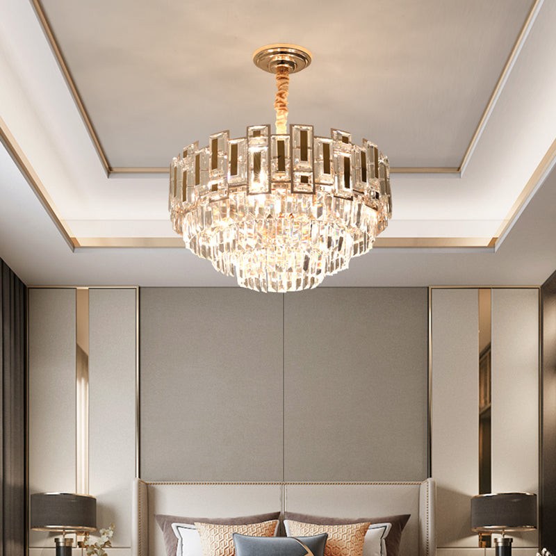 Modern Tiered Tapered Chandelier Clear Crystal Prism Living Room Hanging Ceiling Light