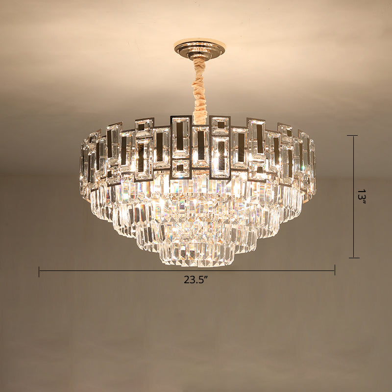 Modern Tiered Tapered Chandelier Clear Crystal Prism Living Room Hanging Ceiling Light