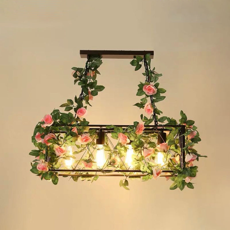 Metal Cage Island Lighting Industrial Restaurant Suspension Light with Plant Decoration