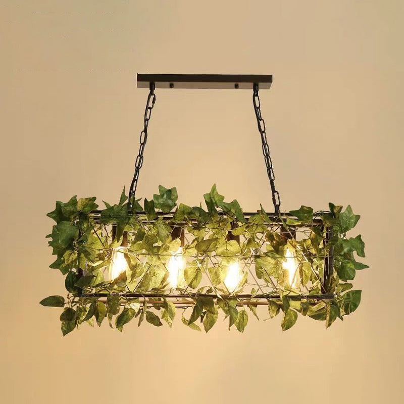 Metal Cage Island Lighting Industrial Restaurant Suspension Light with Plant Decoration