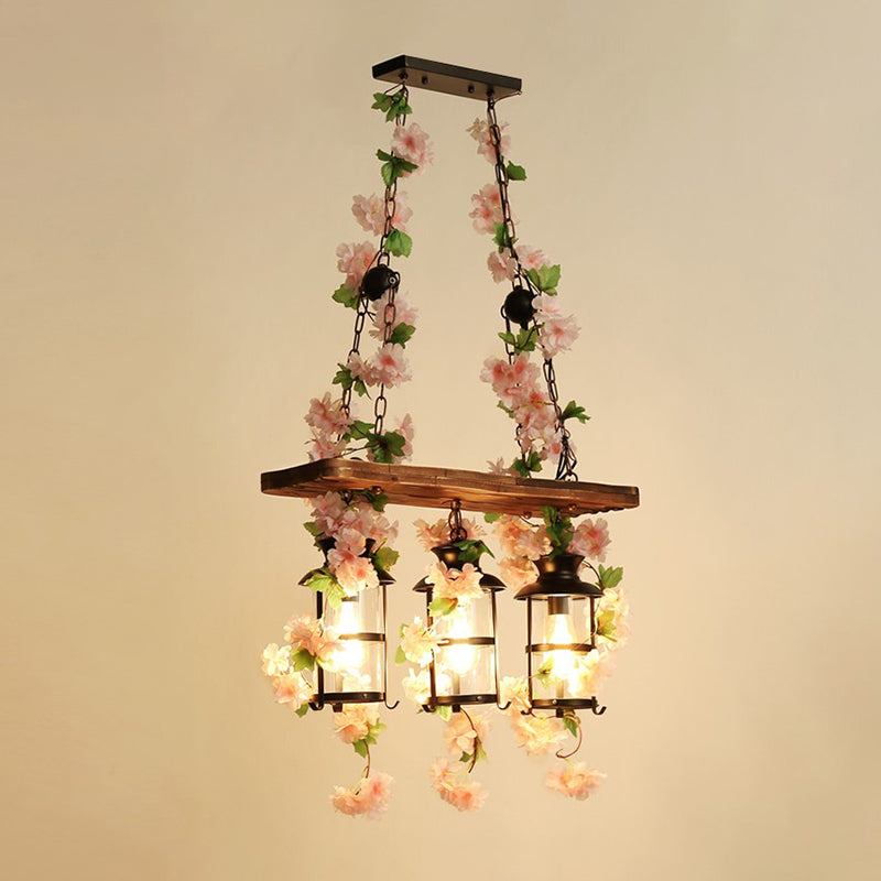 Metal Cage Island Lighting Industrial Restaurant Suspension Light with Plant Decoration