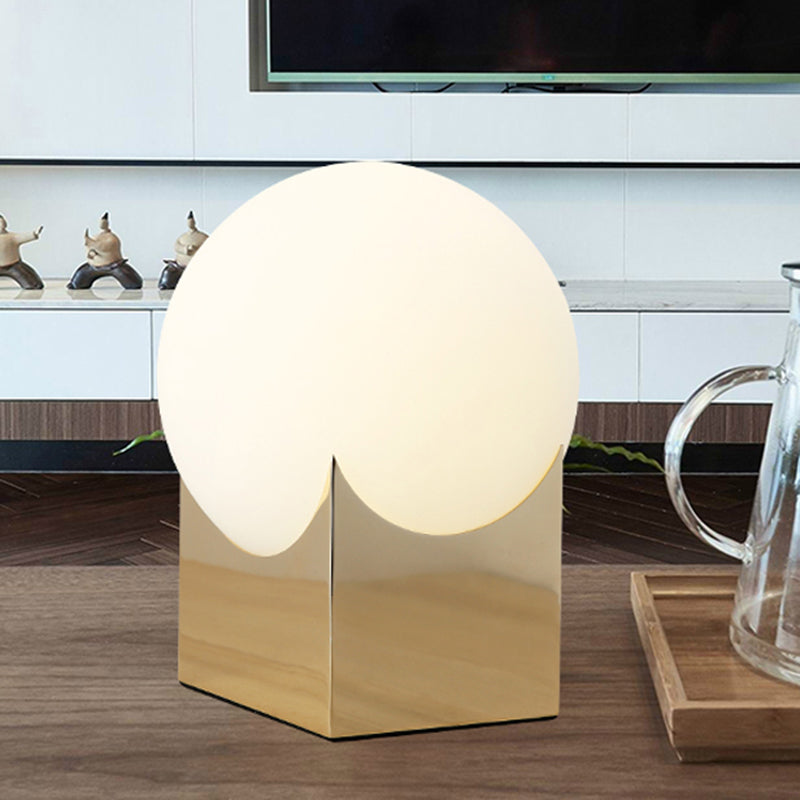 Modernist Style Globe Table Lamp Milk Glass 1 Light Living Room Table Lighting with Metal Base in Black/Gold