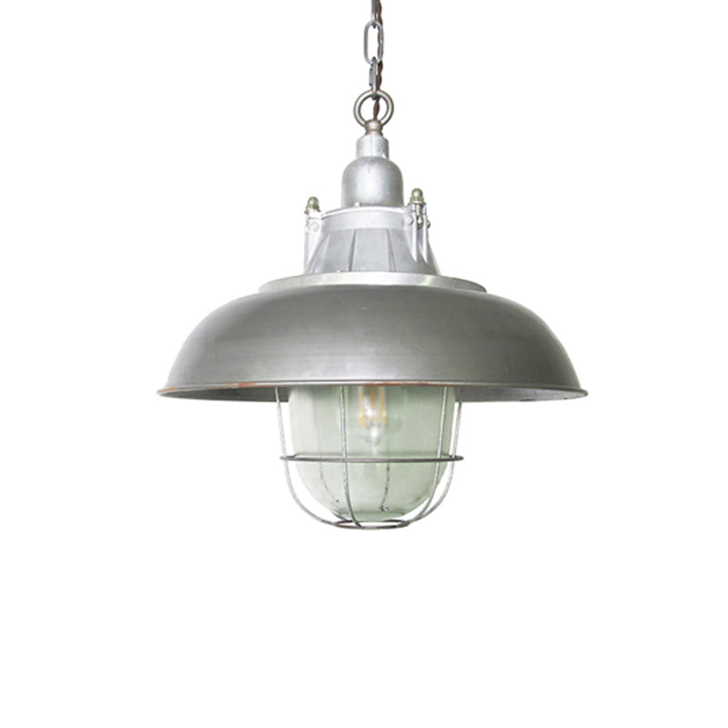 Luce a ciondolo in gabbia argento in stile steampunk metallo 1 lampada al soffitto per pub lampadina
