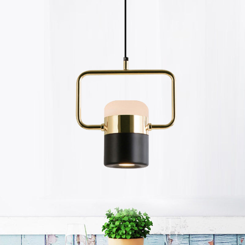 Black/White Cylinder Pendant Lamp Modern LED Steel and Glass Hanging Lighting with Rounded Edged Vertical/Horizontal Rectangle