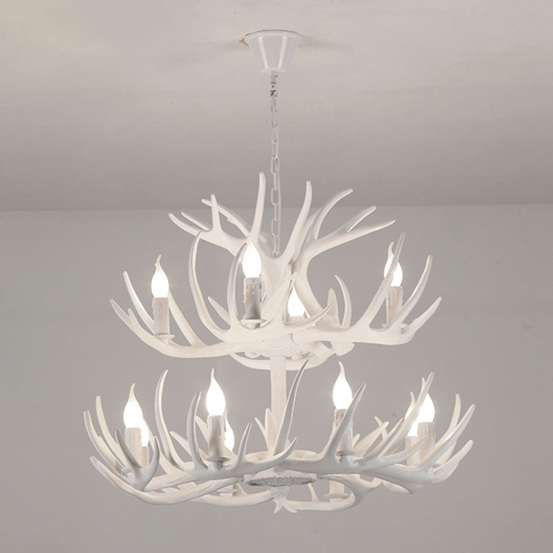 Resin Candle Suspension Light Country Style Restaurant Chandelier with Antler Deco