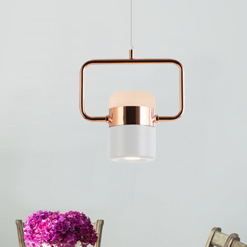 Black/White Cylinder Pendant Lamp Modern LED Steel and Glass Hanging Lighting with Rounded Edged Vertical/Horizontal Rectangle