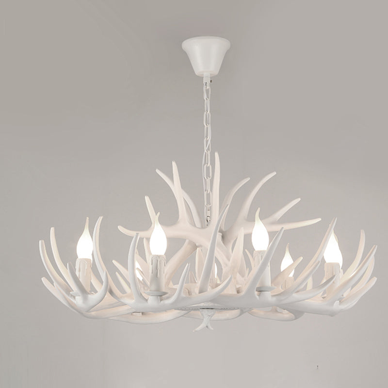 Resin Candle Suspension Light Country Style Restaurant Chandelier with Antler Deco