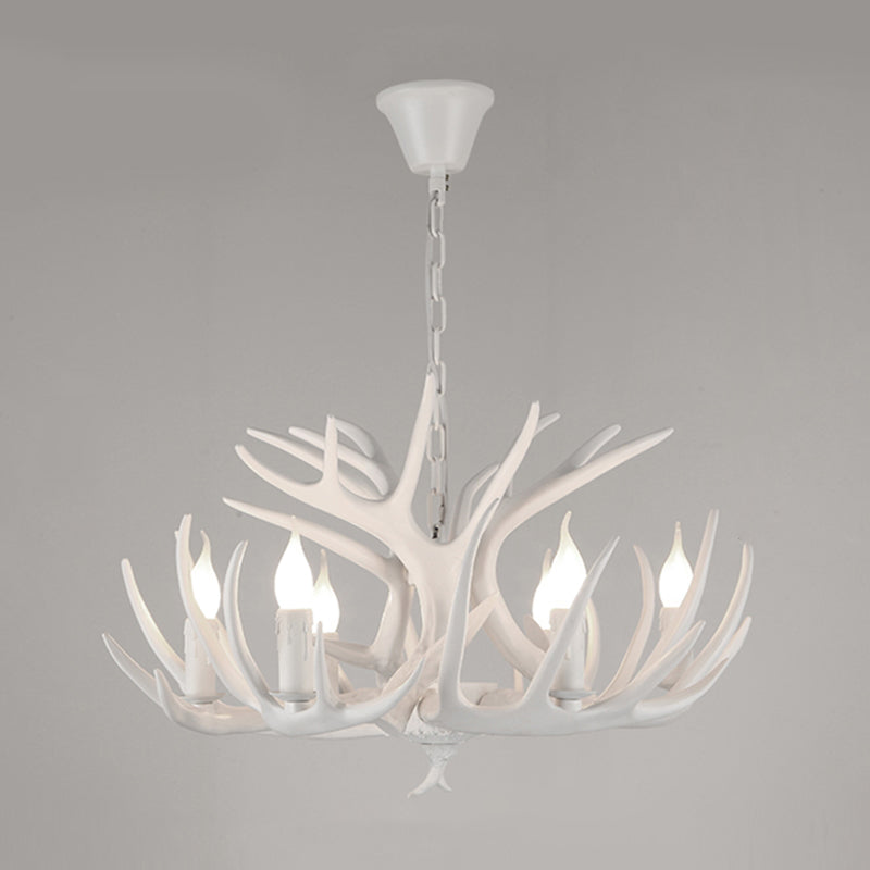 Resin Candle Suspension Light Country Style Restaurant Chandelier with Antler Deco