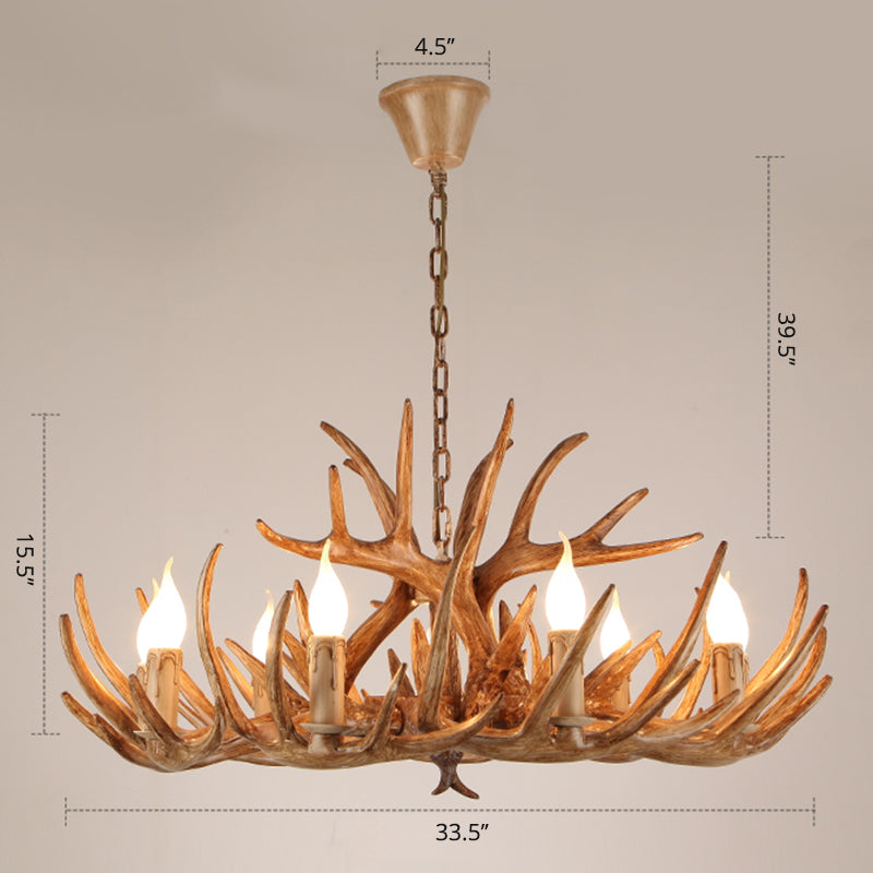 Resin Candle Suspension Light Country Style Restaurant Chandelier with Antler Deco